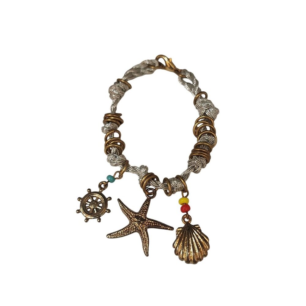Vintage NOS Unsigned Bee Charming Silk Cord Star Fish Charm Friendship Bracelet